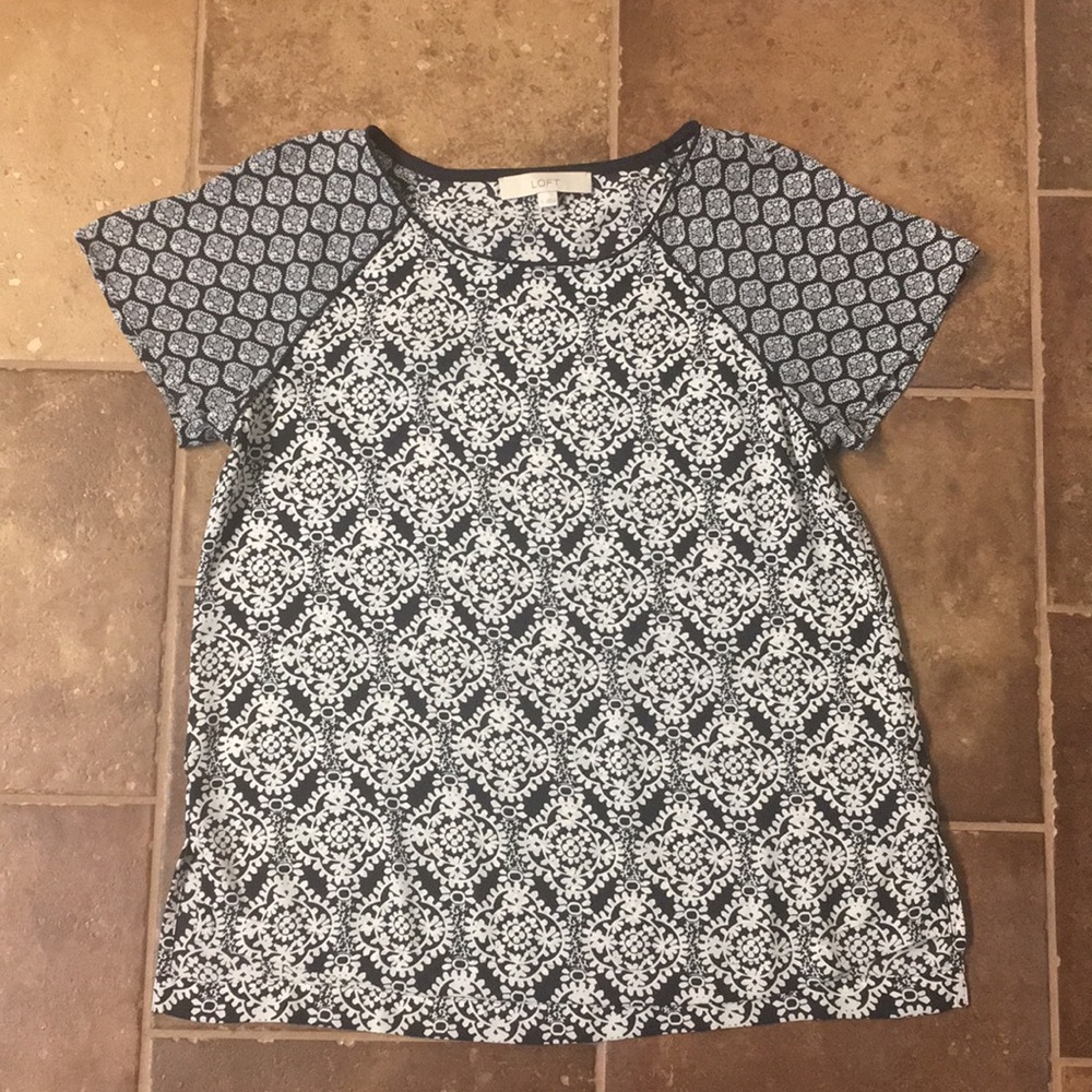 LOFT Navy and White Sheer Blouse